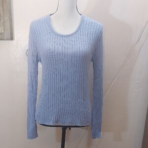 Pierre Cardin Blue Ribbed Knit Scoop Neck Pullover Sweater Size Small